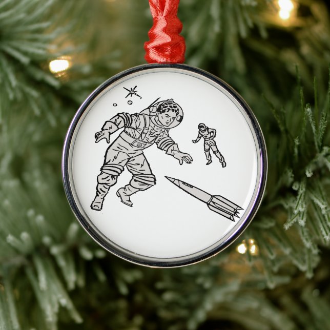 Retro man in space metal ornament (Tree)