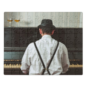 Retro man playing piano and smoking  jigsaw puzzle