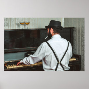 Retro man playing piano and smoking   poster