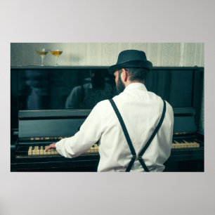 Retro man playing piano and smoking   poster