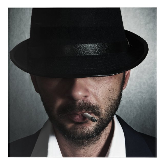 Retro man smoking acrylic print (Front)