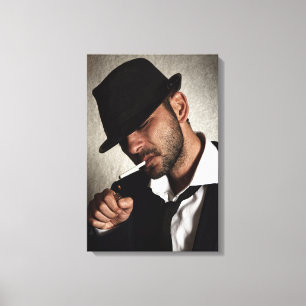 Retro man smoking canvas print