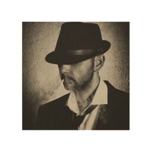 Retro man smoking wood wall art