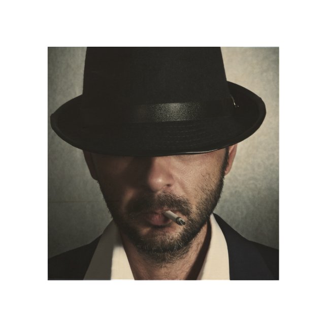 Retro man smoking wood wall art (Front)