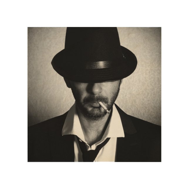 Retro man smoking wood wall art (Front)