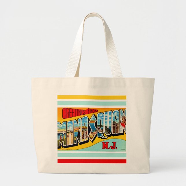 Retro Manasquan NJ Large Tote Bag (Front)