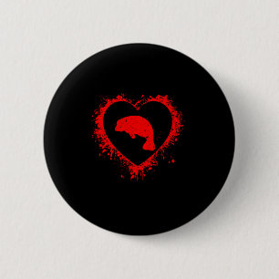 Retro Manatee Valentines Day Heart Shape My Valent Button