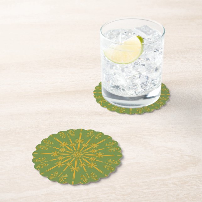 Retro Mandala Avocado Paper Coasters (Insitu)