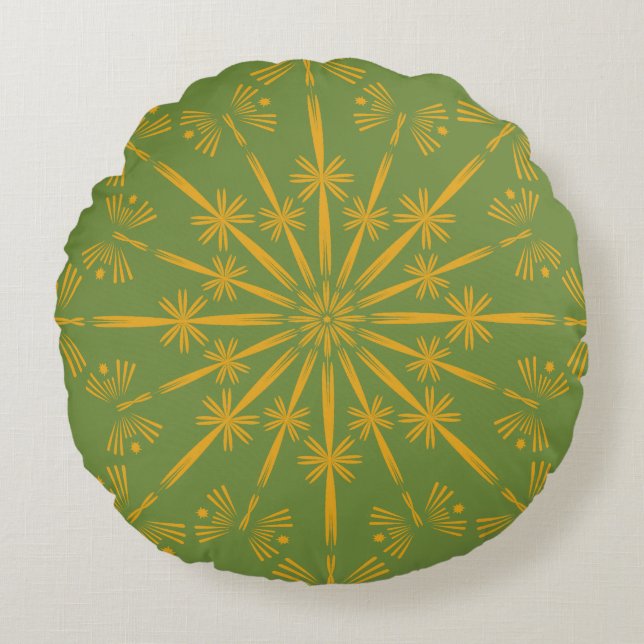 Retro Mandala Avocado Round Pillow (Front)