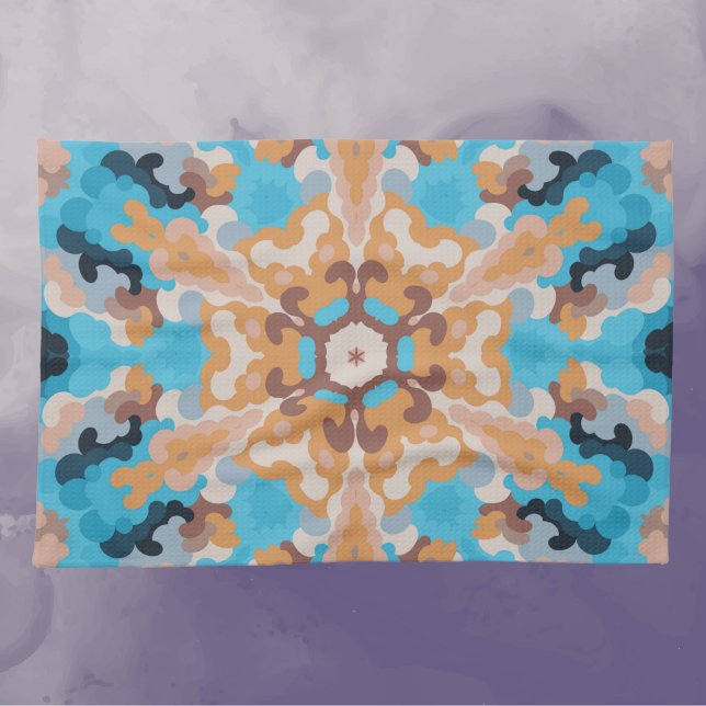 Retro Mandala Blue and Orange Kitchen Towel (Creator Uploaded)