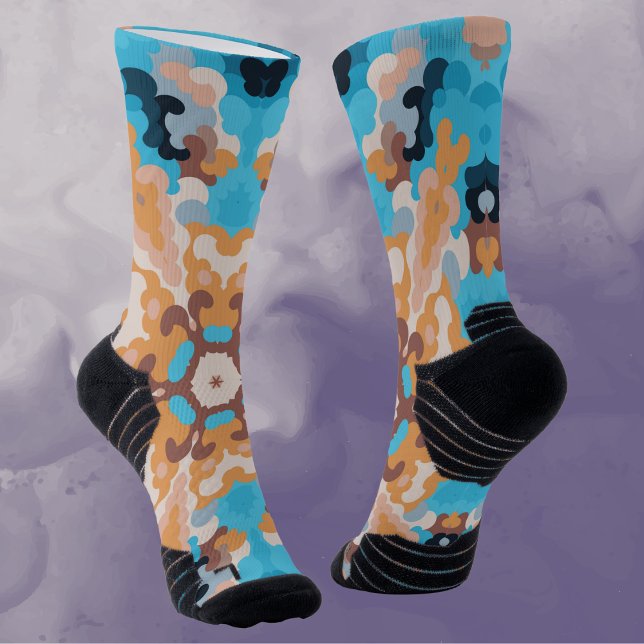 Retro Mandala Blue and Orange Socks (Creator Uploaded)