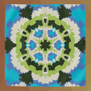 Retro Mandala Blue Green White and Black Bandana
