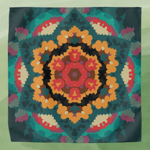 Retro Mandala Blue Orange and Red Bandana