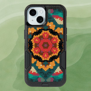 Retro Mandala Blue Orange and Red iPhone 15 Case