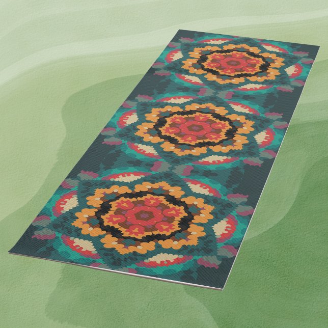 Retro Mandala Blue Orange and Red Yoga Mat (Creator Uploaded)