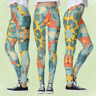Retro Mandala Blue Orange and Yellow Leggings