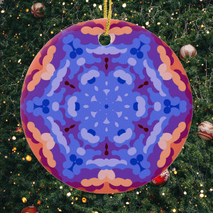 Retro Mandala Blue Purple and Red Ceramic Ornament
