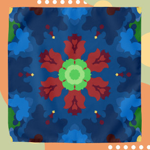 Retro Mandala Blue Red and Green Bandana