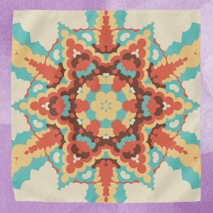 Retro Mandala Blue Red and Yellow Bandana
