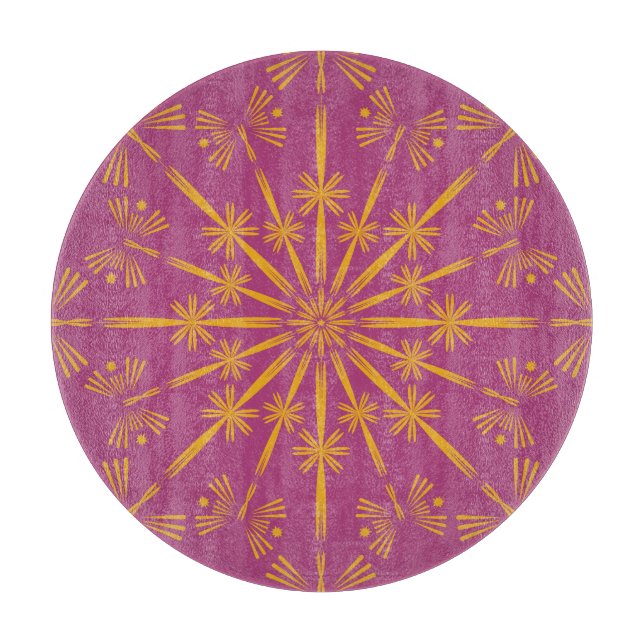 Retro Mandala Boysenberry Glass Cutting Board (Front)