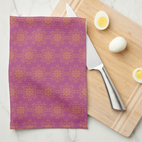 Retro Mandala Boysenberry Kitchen Towel