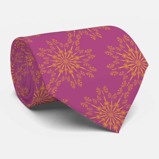 Retro Mandala Boysenberry Neck Tie (Rolled)