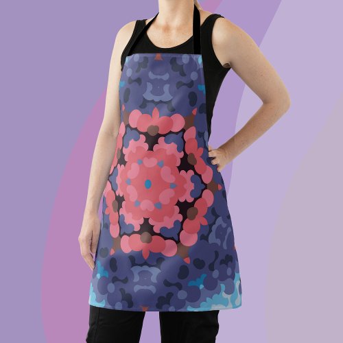 Retro Mandala Flower Blue and Pink Apron