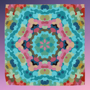 Retro Mandala Flower Blue Pink and Green Bandana