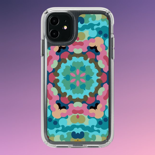 Retro Mandala Flower Blue Pink and Green Speck iPhone 11 Case (Creator Uploaded)