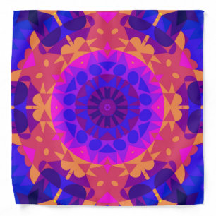 Retro Mandala Flower Blue Pink and Orange Bandana