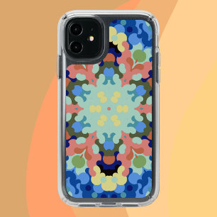 Retro Mandala Flower Blue Pink and Yellow Speck iPhone 11 Case