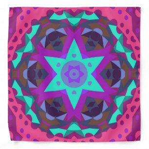 Retro Mandala Flower Blue Purple and Pink Bandana
