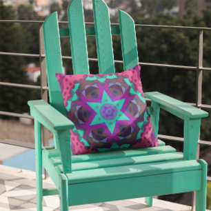 Retro Mandala Flower Blue Purple and Pink Throw Pillow