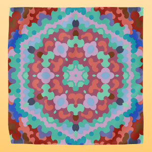 Retro Mandala Flower Blue Red and Teal Bandana