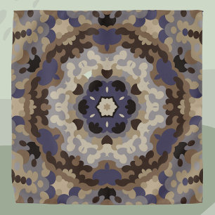 Retro Mandala Flower Blue Tan and Brown Bandana