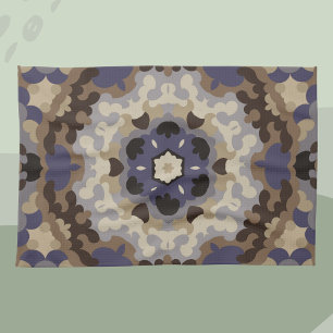 Retro Mandala Flower Blue Tan and Brown Kitchen Towel