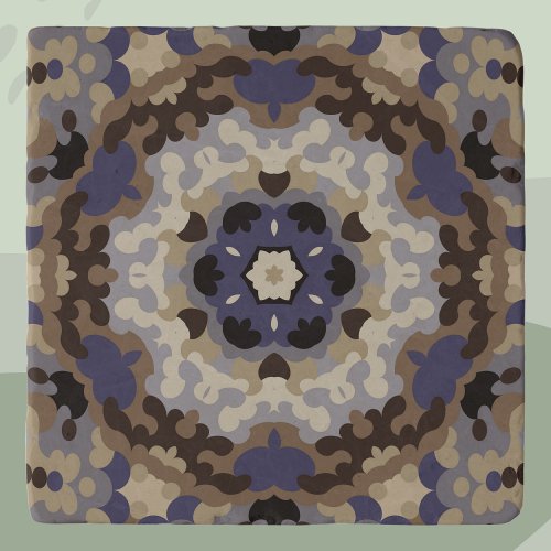 Retro Mandala Flower Blue Tan and Brown Trivet