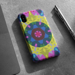 Retro Mandala Flower Blue Yellow and Pink iPhone 11 Case