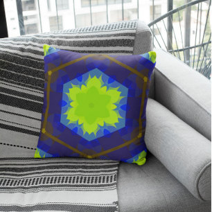 Retro Mandala Flower Green and Blue Tote Bag Throw Pillow
