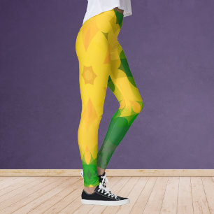 Retro Mandala Flower Green and Yellow Leggings