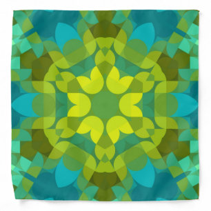 Retro Mandala Flower Green Yellow and Blue Bandana