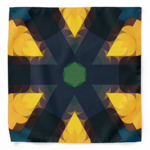 Retro Mandala Flower Green Yellow and Blue Bandana
