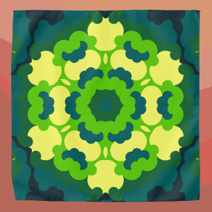 Retro Mandala Flower Green Yellow and Blue Bandana