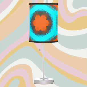 Retro Mandala Flower Orange and Blue Table Lamp
