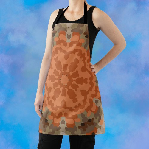 Retro Mandala Flower Orange and Tan Apron