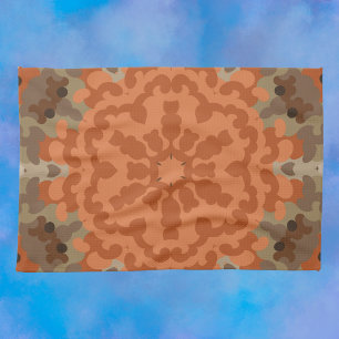 Retro Mandala Flower Orange and Tan Kitchen Towel