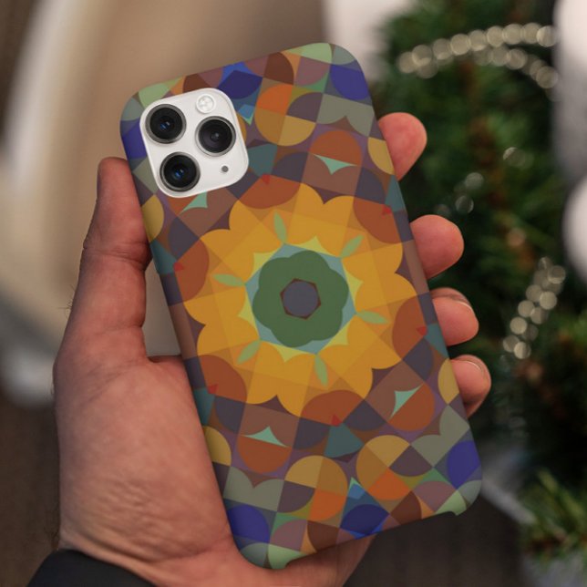 Retro Mandala Flower Orange Blue and Green Case-Mate iPhone Case (Creator Uploaded)