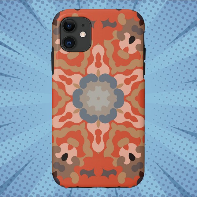 Retro Mandala Flower Orange Blue and Tan Case-Mate iPhone Case (Creator Uploaded)