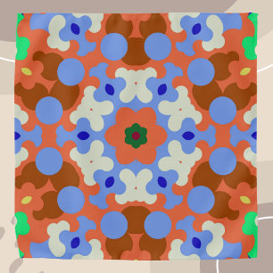 Retro Mandala Flower Orange Blue and Yellow Bandana