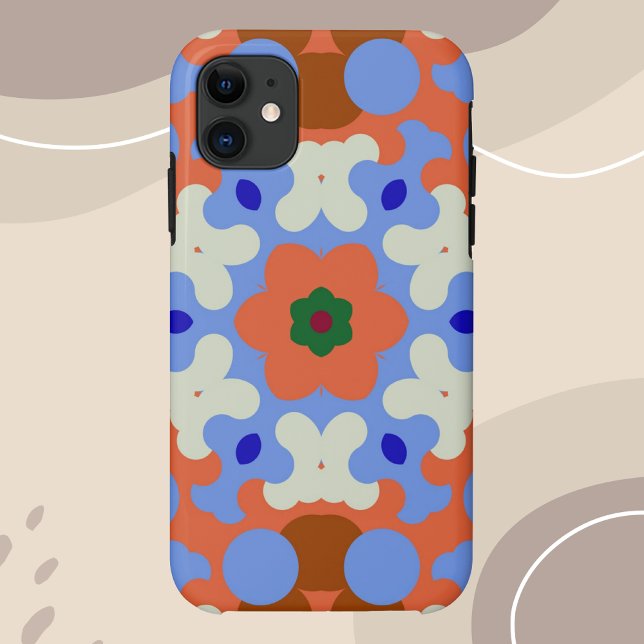 Retro Mandala Flower Orange Blue and Yellow Case-Mate iPhone Case (Creator Uploaded)